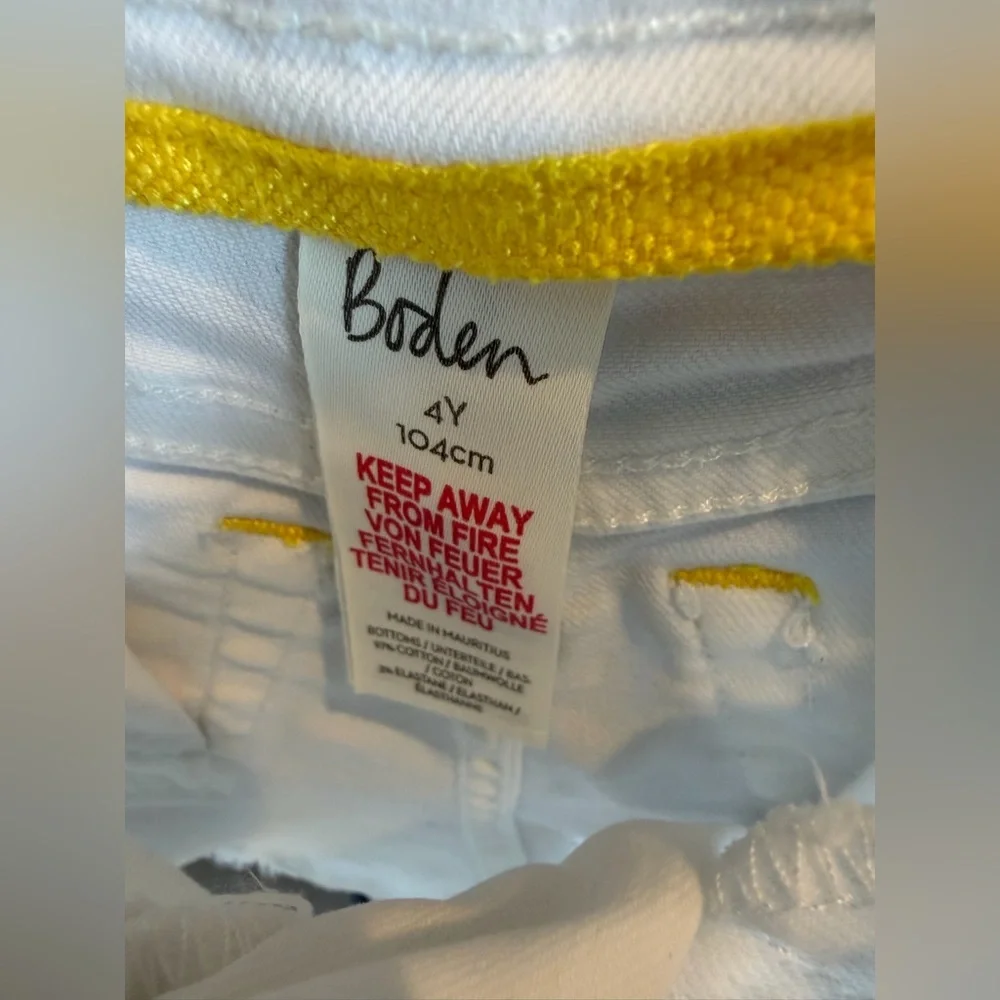 Boden | mini Boden | White Denim Shorts | Yellow Stitch Detailing | 4